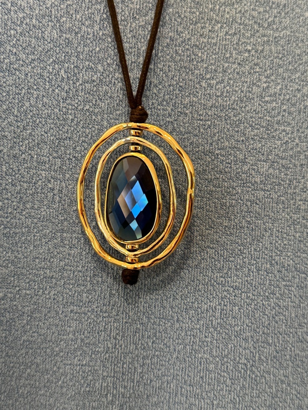 Bella & Jack Gold-Tone Reversible Pendant Necklace with Deep Blue Crystal